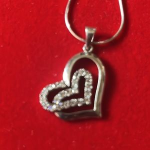 Sterling silver 925 heart shaped necklace with sterling silver 17” chain preown